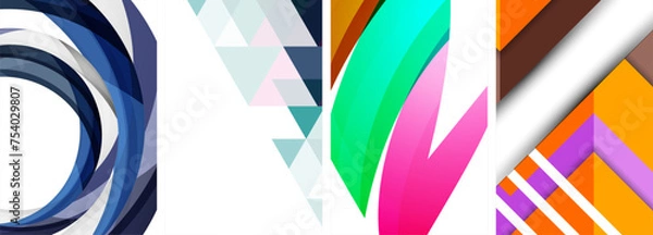 Fototapeta Sleek geometric abstract backgrounds composed of circles, lines, and triangles, exuding minimalist sophistication for wallpaper, business card, cover, poster, banner, brochure, header, website