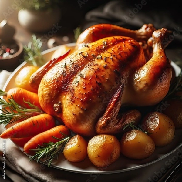 Fototapeta Roasted chicken with vegetables