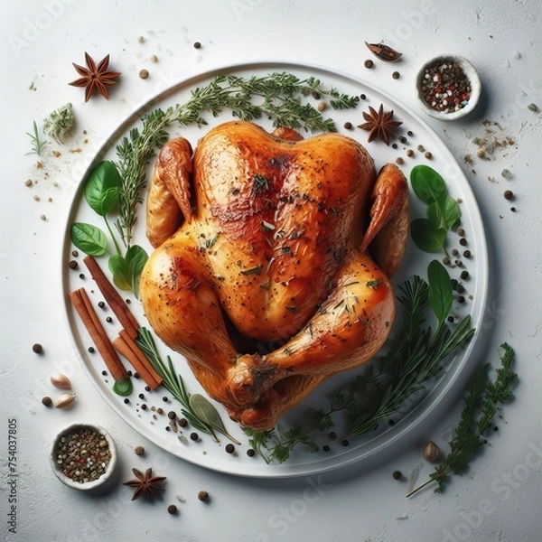 Fototapeta Roasted chicken with vegetables