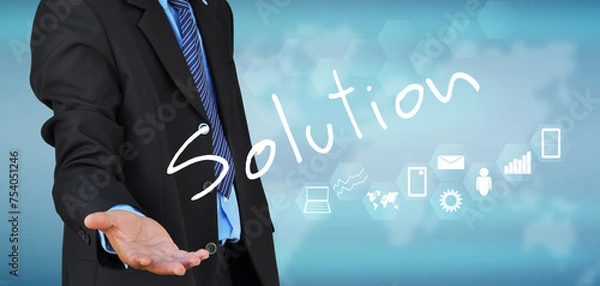 Fototapeta businessman hand holding on a touch screen interface