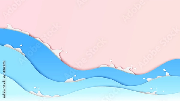 Obraz Sea wave on summer beach. sea wave background. Beach background. paper cut and craft style. vector, illustration.