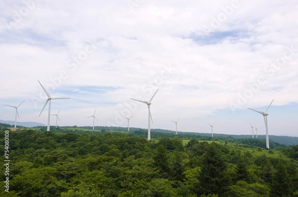 Fototapeta 福島県布引山の風力発電
