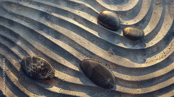 Obraz zen stone pebble on raked sand background