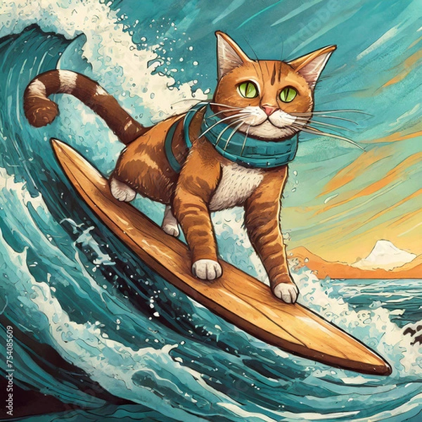 Obraz 서핑타는 고양이