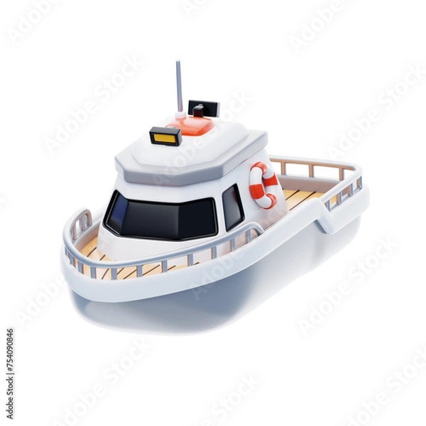 Fototapeta 3D Boat Model Nautical Elegance On The Water. 3d illustration, 3d element, 3d rendering. 3d visualization isolated on a transparent background