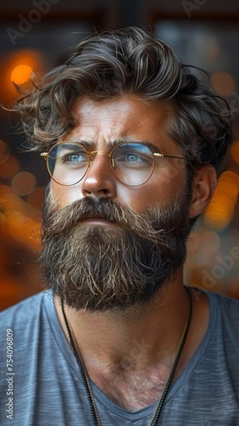 Fototapeta Bearded Man With Glasses and Beard