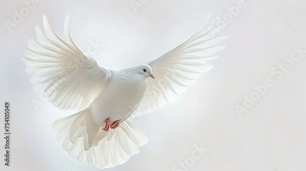 Fototapeta A white dove is flying in the air
