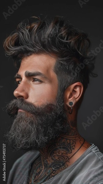 Fototapeta Man With Long Beard and Mohawk