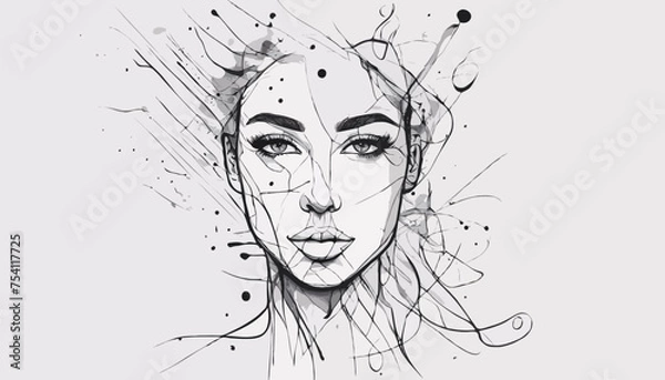 Obraz Schwarz - weiß Illustration eines minimalistischen Frauenkopfes. Vektor Zeichnung.
