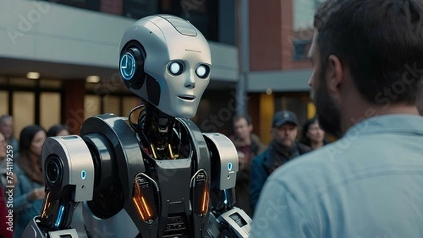 Obraz A robot talking to people