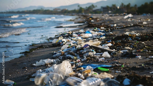 Obraz 海岸に流れ着いたゴミ