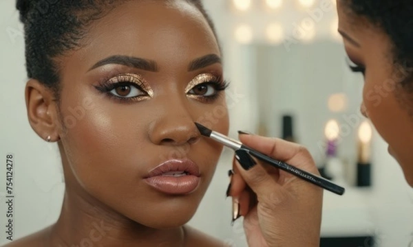 Fototapeta Processes of makeup model with in the beauty salon, up close