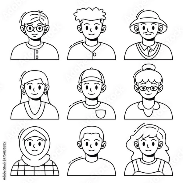 Obraz People avatar character set doodle