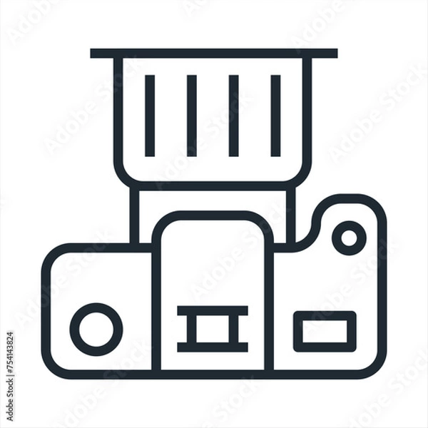 Fototapeta Photo camera with lens top view icon.Camera top view vector icon logo sign linear illustration. Isolated object on white background