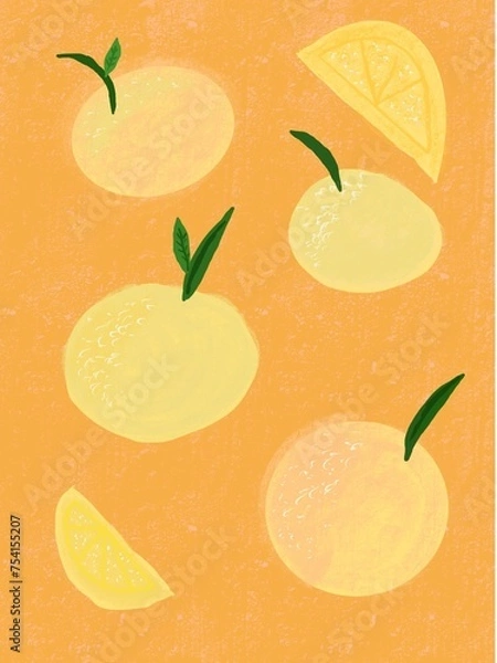 Fototapeta pattern with oranges and peaches drawing illustration
