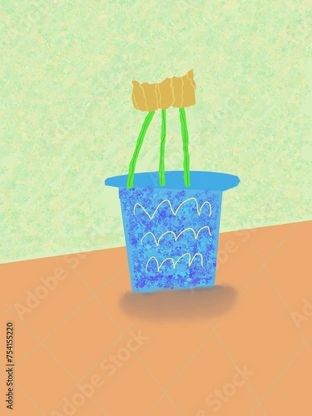 Fototapeta basket with flowers on a table digital illustration