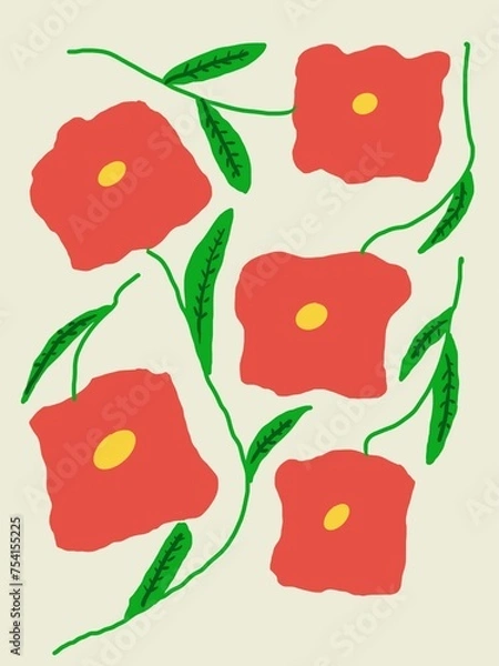 Fototapeta illustration pattern with red flowers
