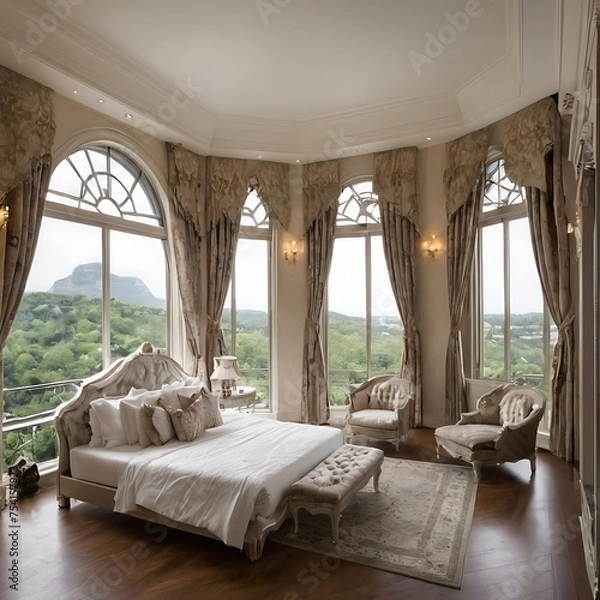 Obraz Hotel room or bedroom with double bed and garden views