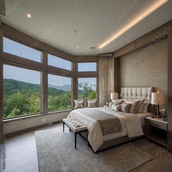 Fototapeta 3d rendering beautiful luxury bedroom