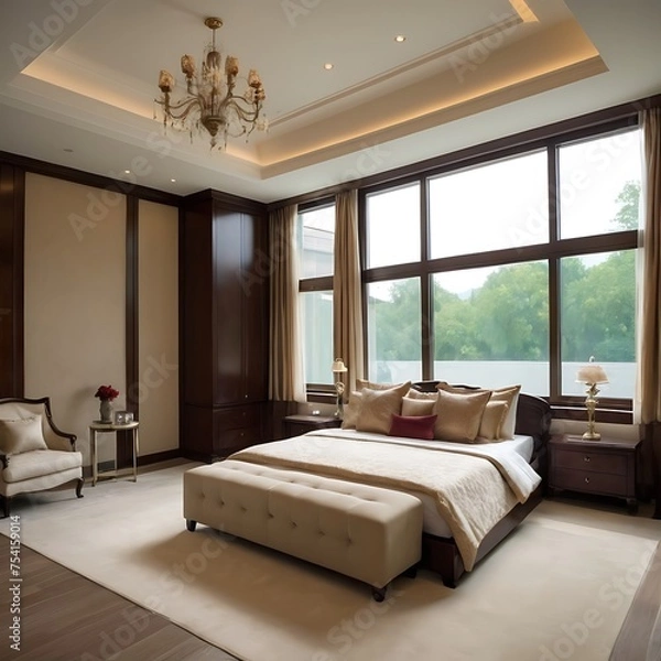 Obraz 3d rendering beautiful luxury bedroom