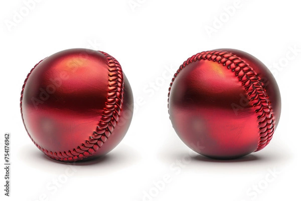 Fototapeta Red baseballs set against a crisp white canvas