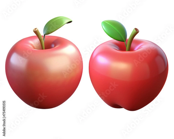 Fototapeta Set of apples Isolated on a transparent background, fresh and juicy fruit realistic render.