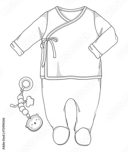 Fototapeta Adorable Designs for Newborns, Vector Illustrations of Baby Clothes, Flat Sketches, and Technical Drawings. Baby Clothing Collection and Sets. Bottom and top set designs for babies.