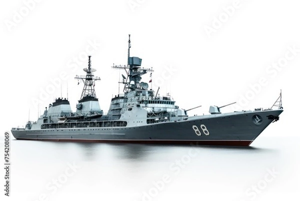 Fototapeta 3d rendering of a navy ship in flight on a white background