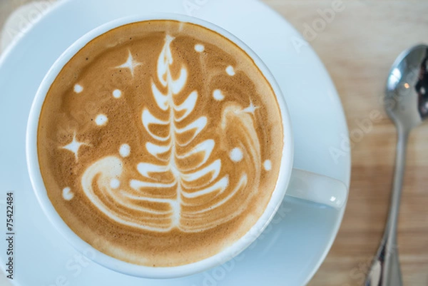 Obraz Cappuccino or latte coffee with tree shape