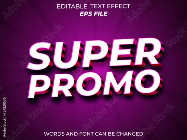 Fototapeta super promo text effect, font editable, typography, 3d text. vector template