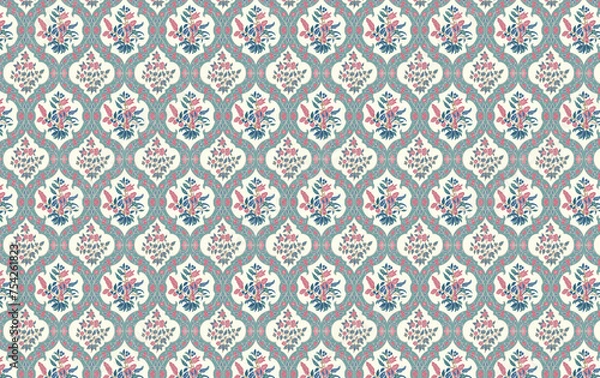 Fototapeta Illustrated by hand mughal floral motif, jaals and seamless patterns. Colorful overall chintz and traditional designs  
