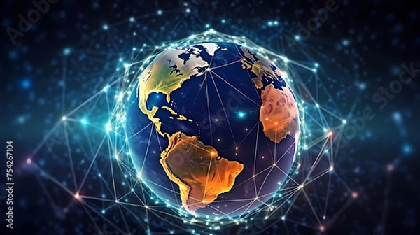 Fototapeta Global network connections background, world map, global business concept