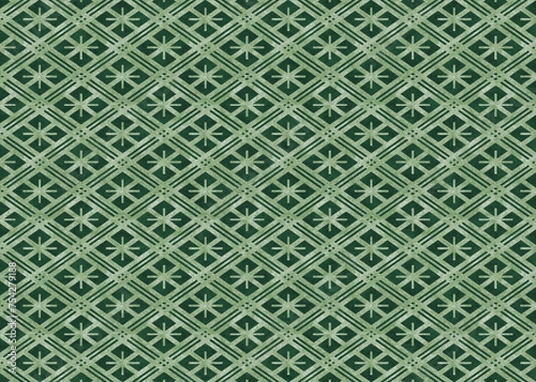 Obraz 和柄業平格子　和紙素材_緑