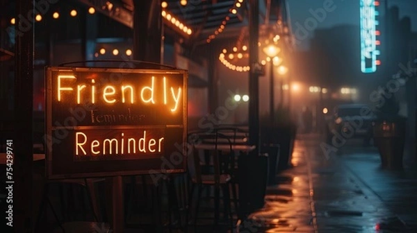 Obraz City sign at night friendly reminder
