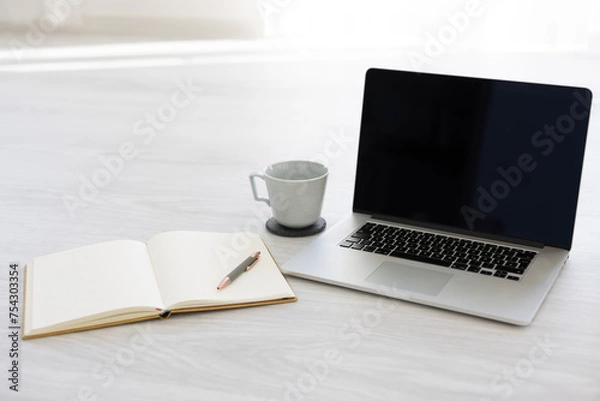 Obraz Notebook with pen, smartphone and laptop