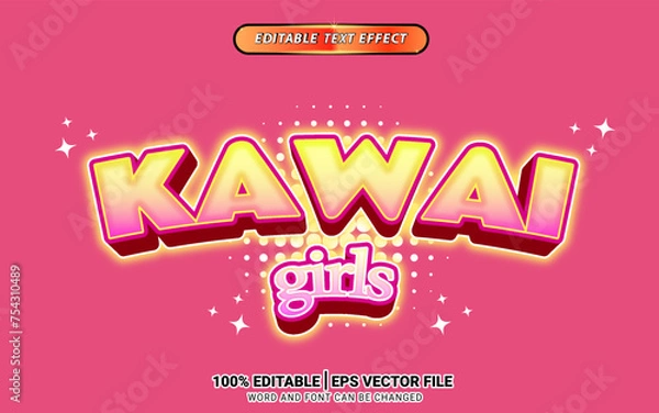 Fototapeta kawai comic cartoon text effect editable template design