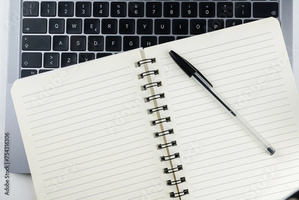 Obraz Laptop with block notes and pen