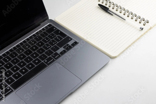 Obraz Laptop with block notes and pen