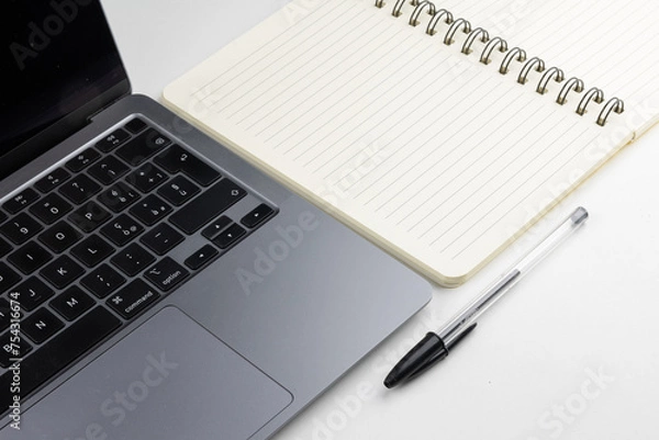 Obraz Laptop with block notes and pen