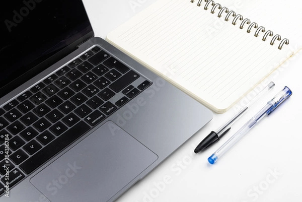 Obraz Laptop with block notes and pen