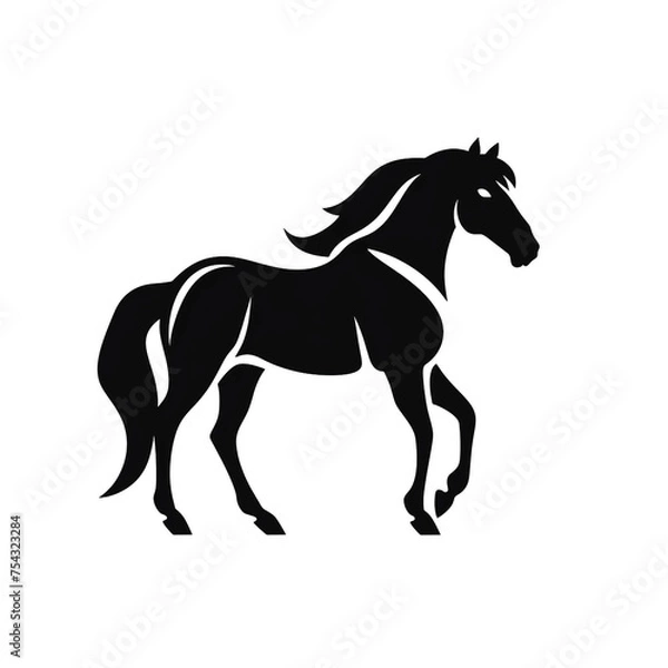 Fototapeta horse black icon on a white background in minimalism сreated with Generative Ai