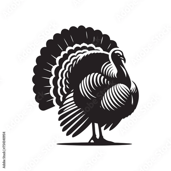 Fototapeta Gobble Guardians: Vector Turkey Silhouette Collection for Thanksgiving Designs, Wildlife Illustrations, and Autumn-themed Artwork. Black turkey vector.