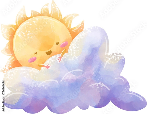 Obraz cloud, sun, illustration on white background