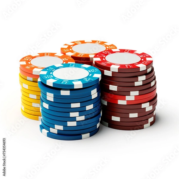 Fototapeta 3D model of casino chips on a white background, side view, no tex сreated with Generative Ai
