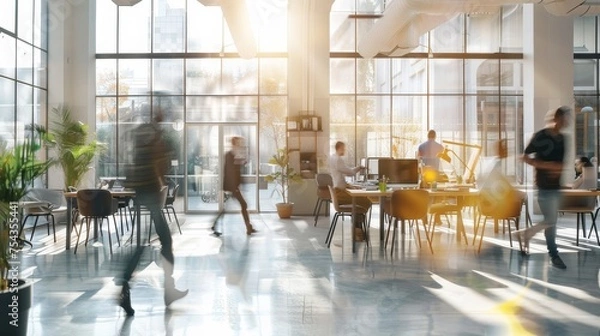 Obraz Dynamic Corporate Atmosphere: Hustle & Bustle of Modern Professionals in a Bright Office Lobby.