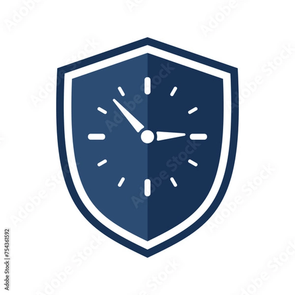 Fototapeta Shield icon with clock. Vector illustration.