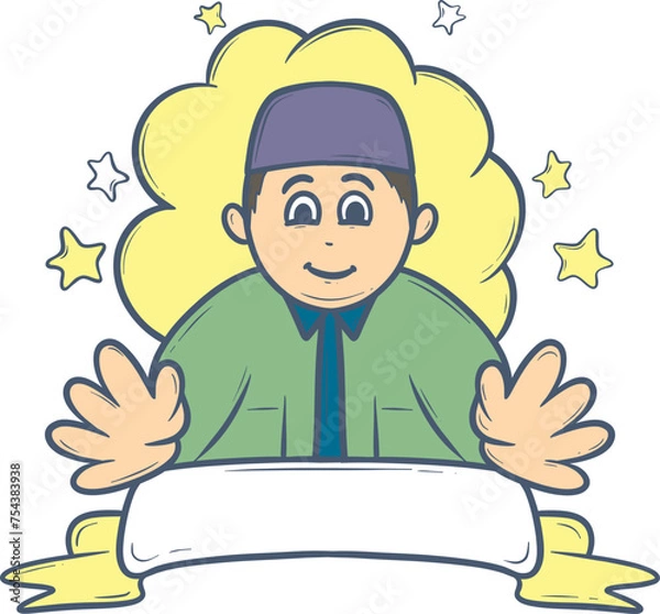 Fototapeta cartoon of a man with a songkok and textbox