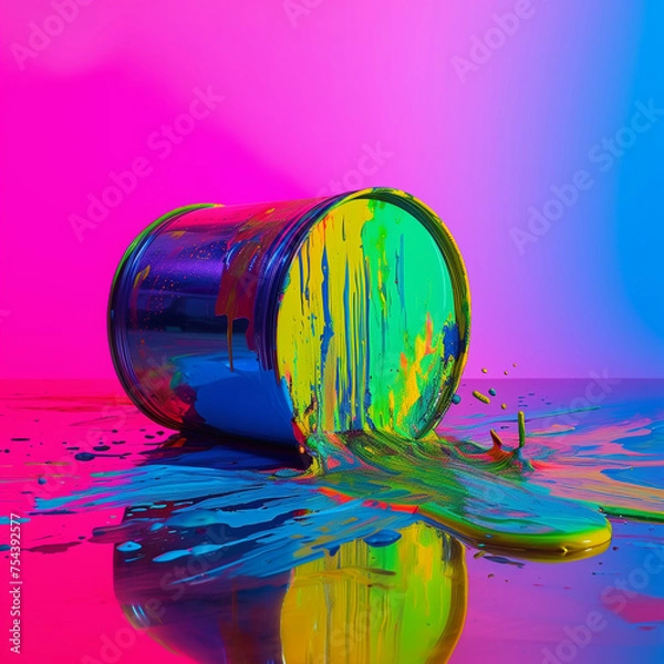 Fototapeta 그래픽 디자인, 무지개색 페인트통, 페인트통이 넘어져있다. 