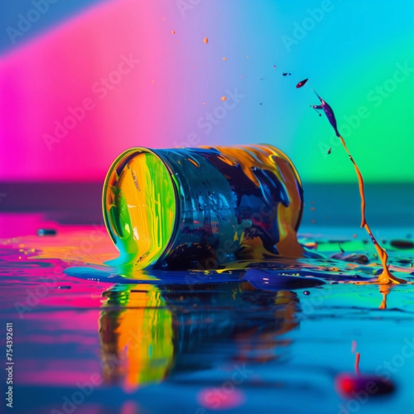 Fototapeta 컬러풀한 그래픽, 다채로운 색감의 물감들이 페인트통에서 쏟아진다.