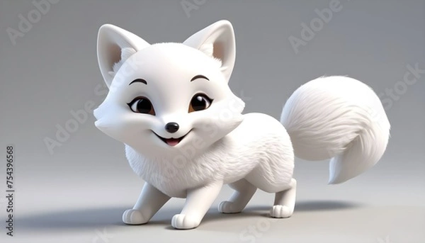 Fototapeta Cute and smiling white fox